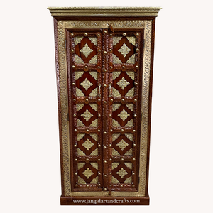 Vintage Style High Quality Wooden 2 Door Bedroom Furniture Wardrobe Design Cabinet Brass Work Almirah Living Room Decor Design