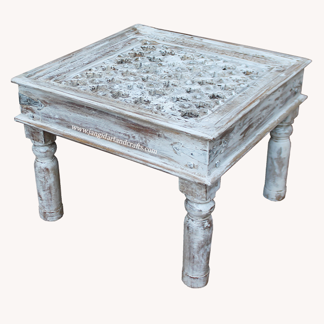 Indian high end solid wood coffee table sitting room square shape wooden carved top side table for living room furniture India