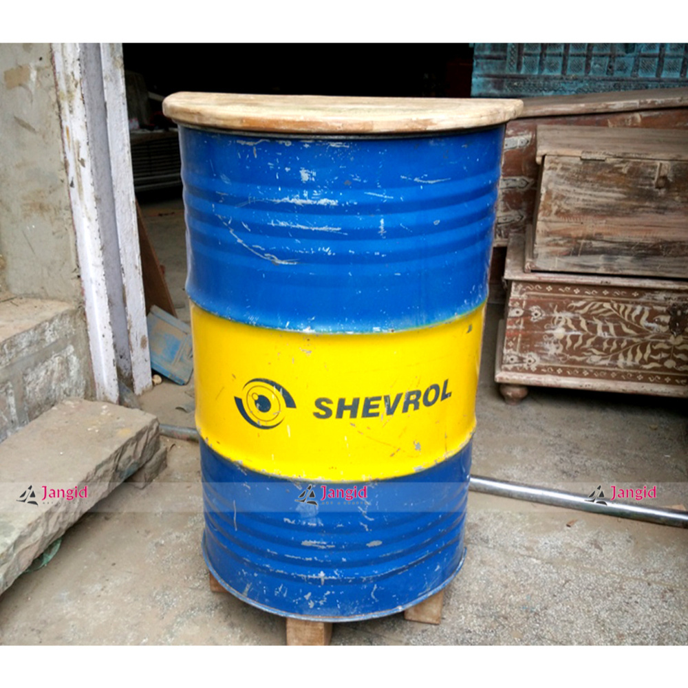 oil drum converted into rack iron wooden furniture and handicrafts supplier india