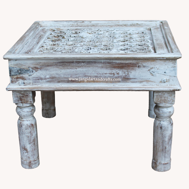 Indian high end solid wood coffee table sitting room square shape wooden carved top side table for living room furniture India