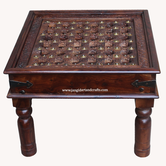 Indian high end solid wood coffee table sitting room square shape wooden carved top side table for living room furniture India