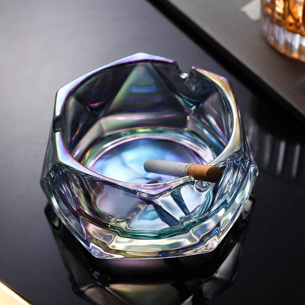 Household Creative Glass Ashtray Light Luxury Trend Living Room Geometric Ashtray Office Exquisite Fashionable Crystal