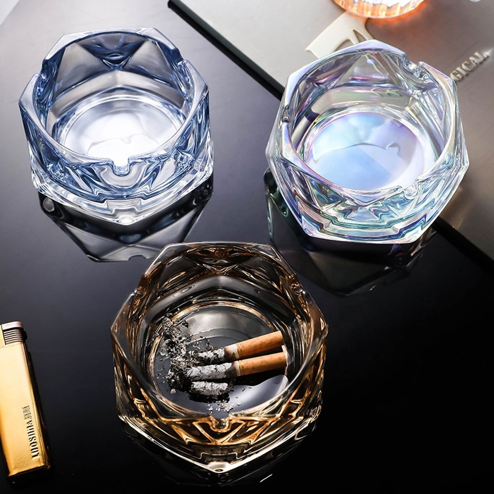 Household Creative Glass Ashtray Light Luxury Trend Living Room Geometric Ashtray Office Exquisite Fashionable Crystal