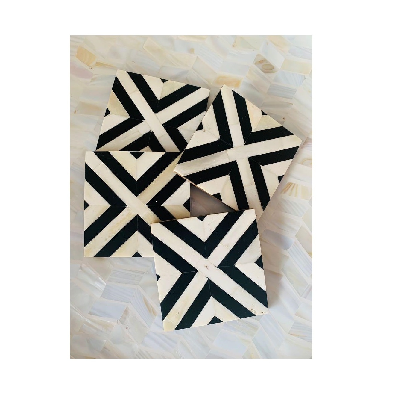 Eco-Friendly Bone inlay coaster fish design coaster Kitchen Accessories white square shape Cup Coasters and handmade