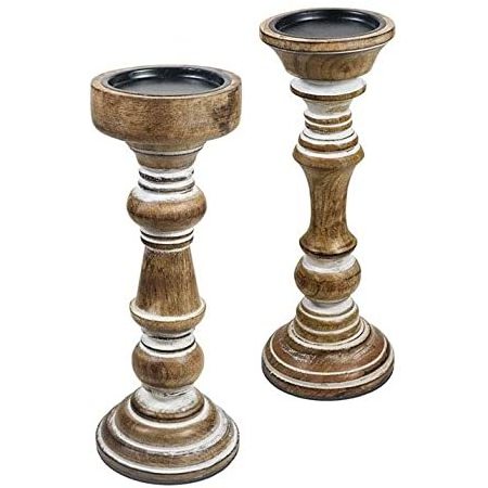 8 High Distress wood candle stand and medium size for  Antique Wedding Tealight Wood Candle Stand natural and polished