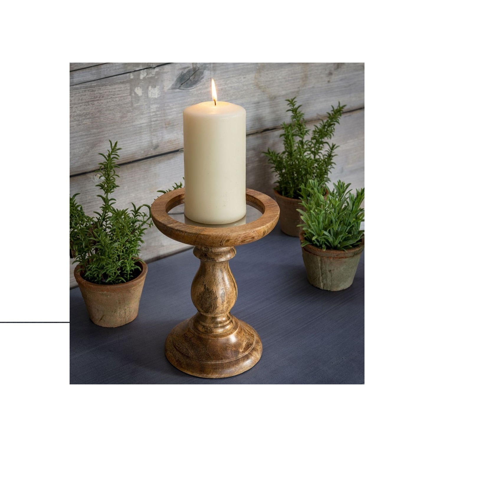 8 High Distress wood candle stand and medium size for  Antique Wedding Tealight Wood Candle Stand natural and polished