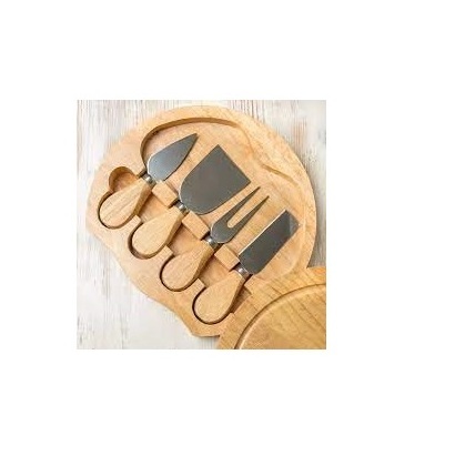 Hot Sale 4 Small Stainless Steel and wood Cheese Knives and Fork with Magnetic Acacia Wood Holder with sale product