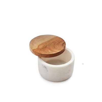 Natural wooden Salt Spice Jar Salt Shaker mixing bowl With marble Lid round shape and best selling product