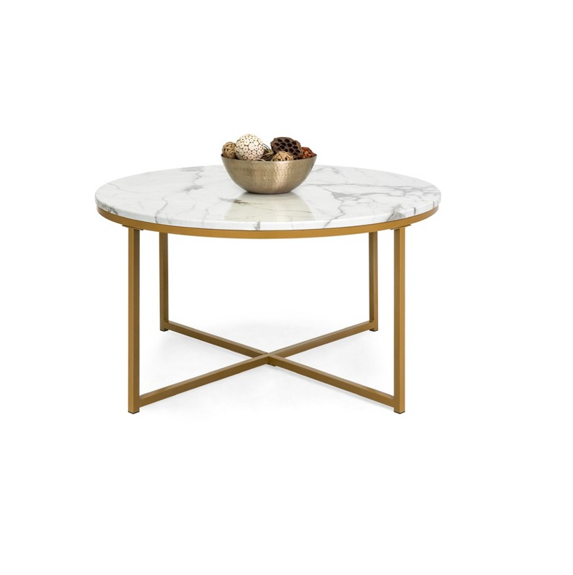 Luxury marble and brass round tea table marble metal gold coffee table and end table set and customized size