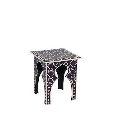 Design MOP Bone Inlay Stool in MDF For Living or Bed Room manufacturing in metal leg for round shape and sale