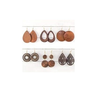 Wooden Earrings Bohemian Pendant Dangle Lightweight Style Wood Earrings for Women with sale product