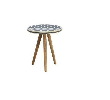 Design MOP Bone Inlay Stool in MDF For Living or Bed Room manufacturing in metal leg for round shape and sale