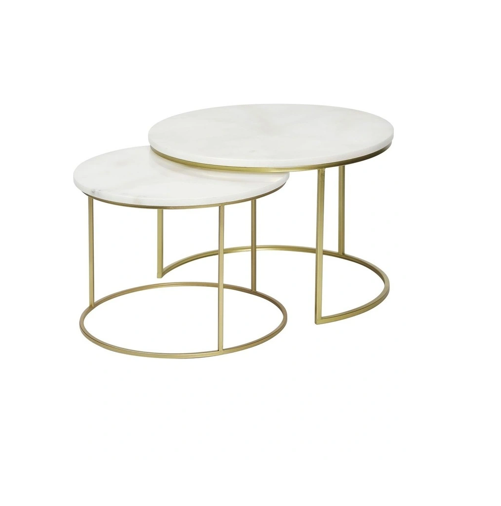 Luxury marble and brass round tea table marble metal gold coffee table and end table set and customized size