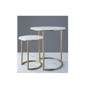 Luxury marble and brass round tea table marble metal gold coffee table and end table set and customized size