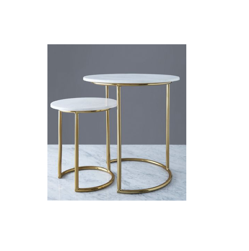 Luxury marble and brass round tea table marble metal gold coffee table and end table set and customized size