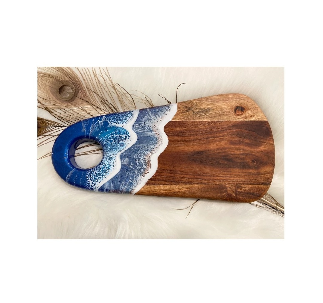 Unfinished resin and Wooden Cutting Board with Juice Groove and fish design for customized size hot sale