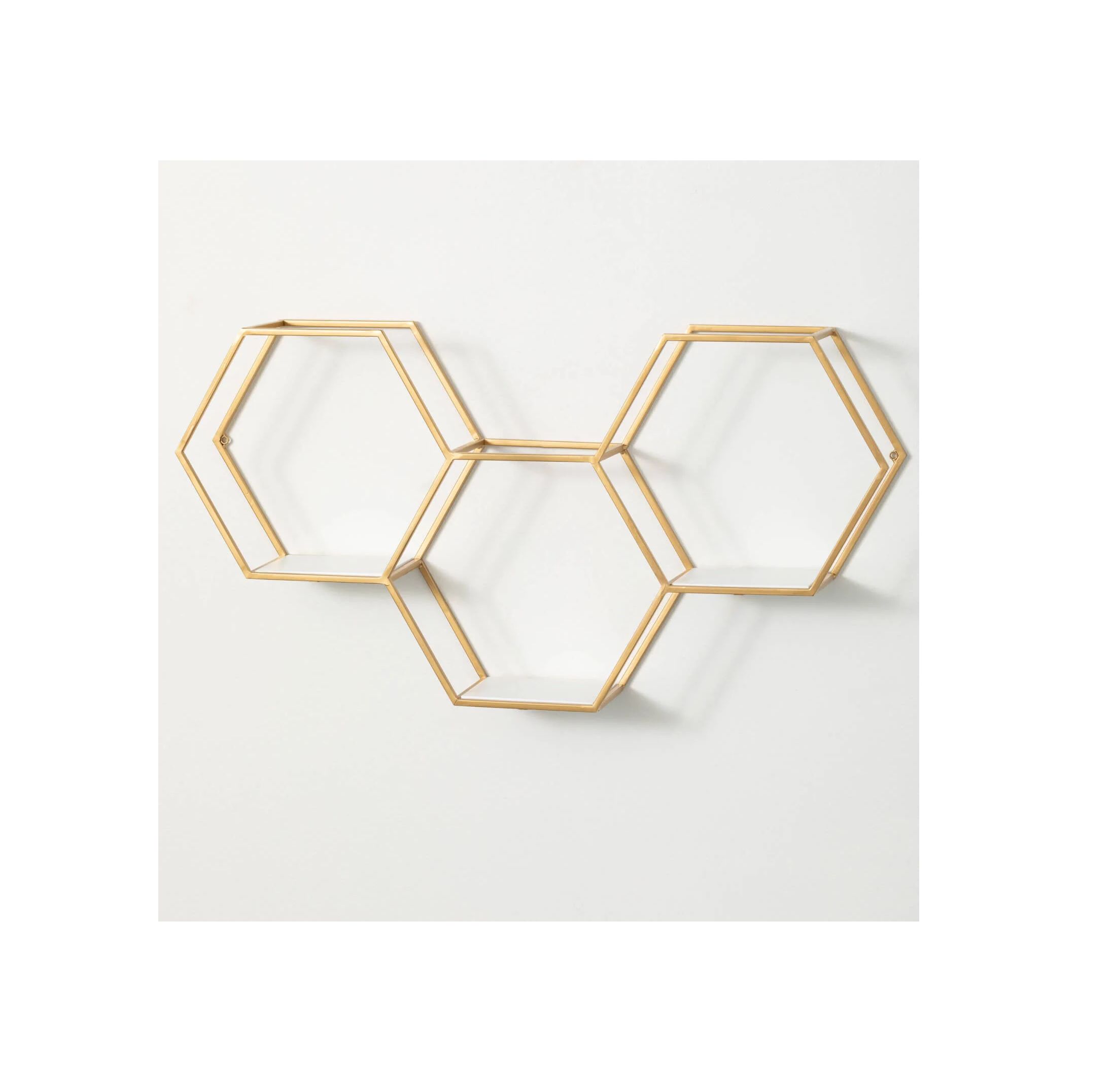 Luxury Gold hexagon shape Metal wall deocrative Lobby Wrought Iron Frame Hanging Flower Art Wall Decorative items