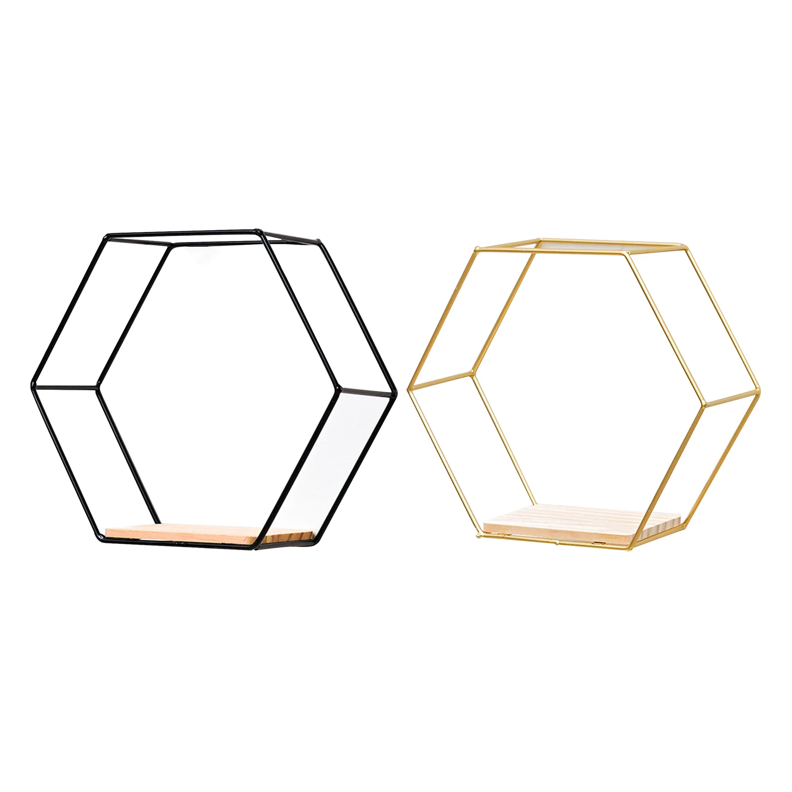 Luxury Gold hexagon shape Metal wall deocrative Lobby Wrought Iron Frame Hanging Flower Art Wall Decorative items