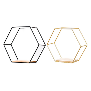 Luxury Gold hexagon shape Metal wall deocrative Lobby Wrought Iron Frame Hanging Flower Art Wall Decorative items