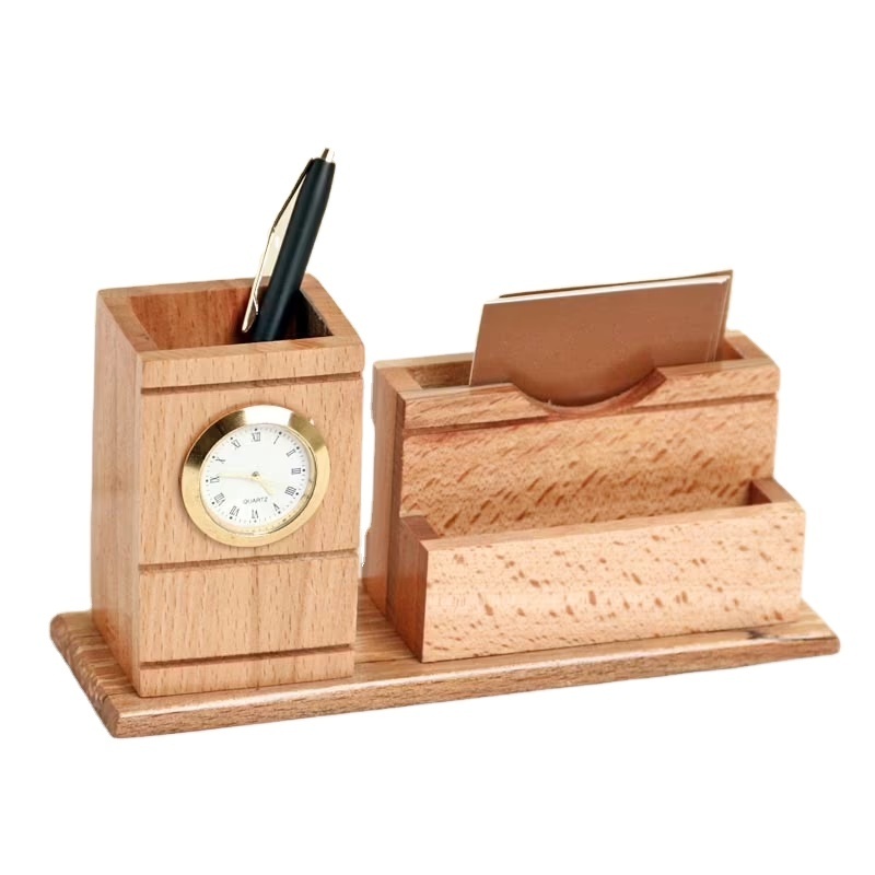 100% Best quality Wood Office gifts Clock Digital Alarm Clock Calendar Table Clock Pen Holder with handmade use