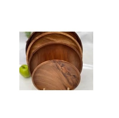 Wood plate restaurant kitchenware wood dish family simple solid round wooden plate for finger foods for sale