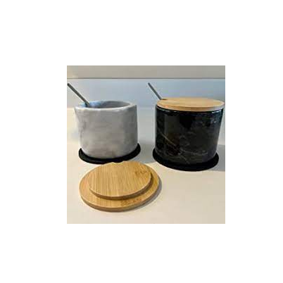 Marble wooden Salt Spice Jar Salt Shaker mixing bowl With Lid And Spoon and customized size cheap price