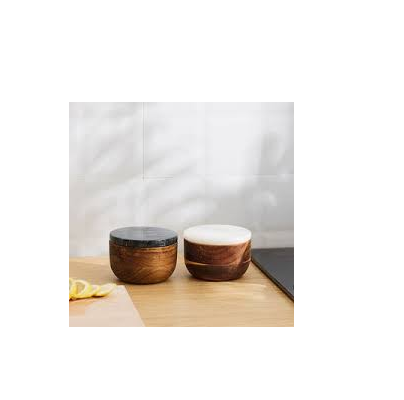 Marble wooden Salt Spice Jar Salt Shaker mixing bowl With Lid And Spoon and customized size cheap price