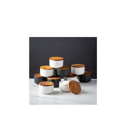 Marble wooden Salt Spice Jar Salt Shaker mixing bowl With Lid And Spoon and customized size cheap price