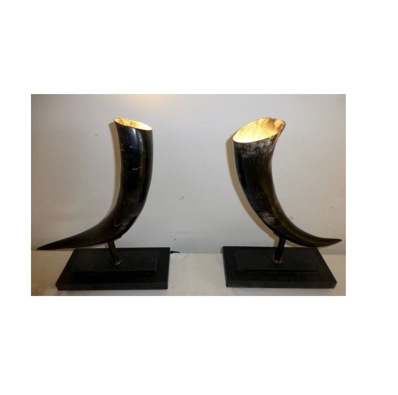 Wholesale Buffalo horn candles stand unique design piece and natural black horn color with wood base with sale