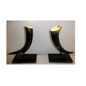 Wholesale Buffalo horn candles stand unique design piece and natural black horn color with wood base with sale