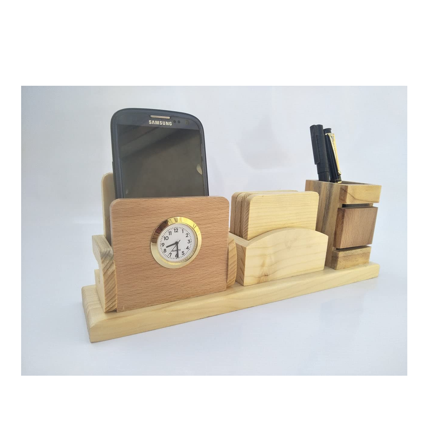 Customized pen holder and watch Desktop Digital Alarm Clock with Wooden natural craft with handmade use