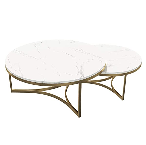 Luxury marble and brass round tea table marble metal gold coffee table and end table set and customized size