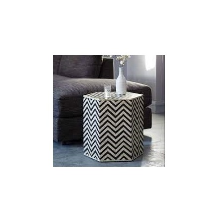 Handcrafted Leaf Design Bone Inlay Stool in MDF For Living or Bed Room manufacturing handicrafts for round shape piece