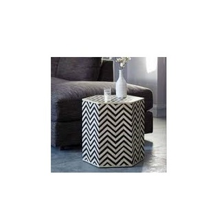 Handcrafted Leaf Design Bone Inlay Stool in MDF For Living or Bed Room manufacturing handicrafts for round shape piece