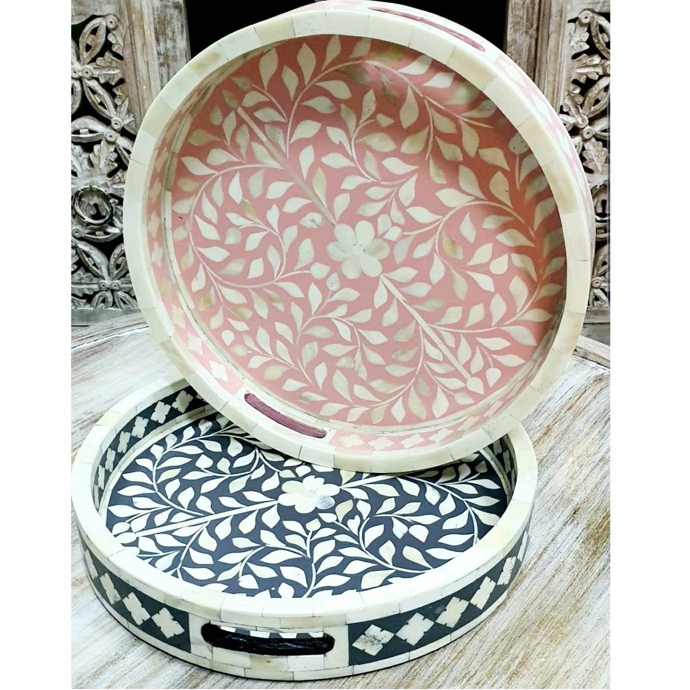 Unique Mother OF Peal Round Serving Tray For Restaurant And Home Decorative Tray Best Quality Serving Tray