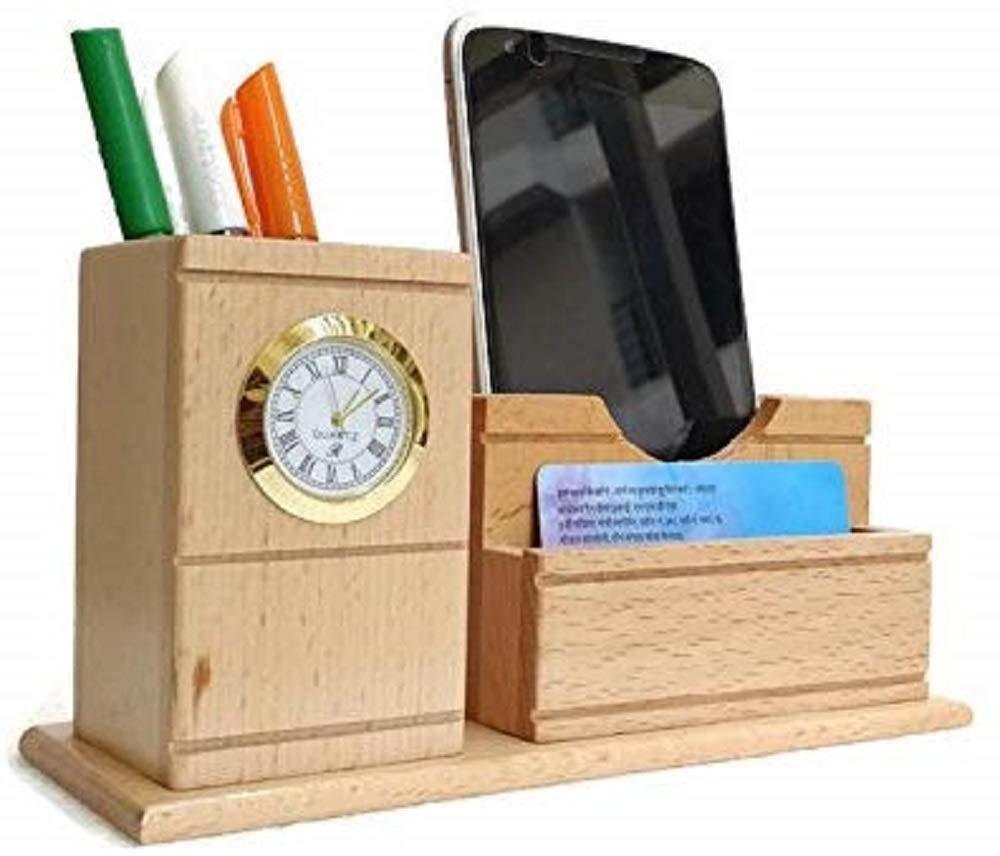 100% Best quality Wood Office gifts Clock Digital Alarm Clock Calendar Table Clock Pen Holder with handmade use