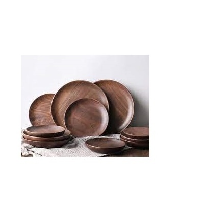 Wood plate restaurant kitchenware wood dish family simple solid round wooden plate for finger foods for sale