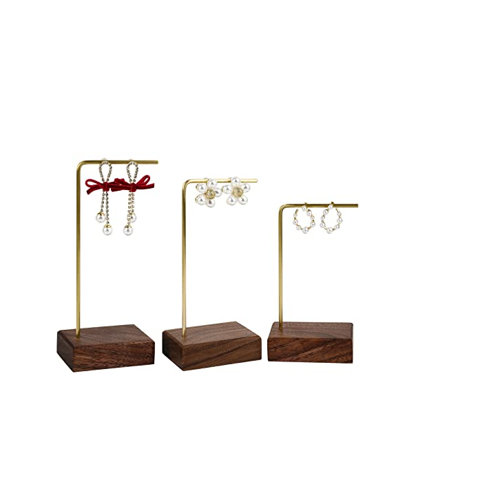 Brass and wood earrings display stand jewelry stand Single Hoop earrings jewelry hanger Wood Jewelry for low price