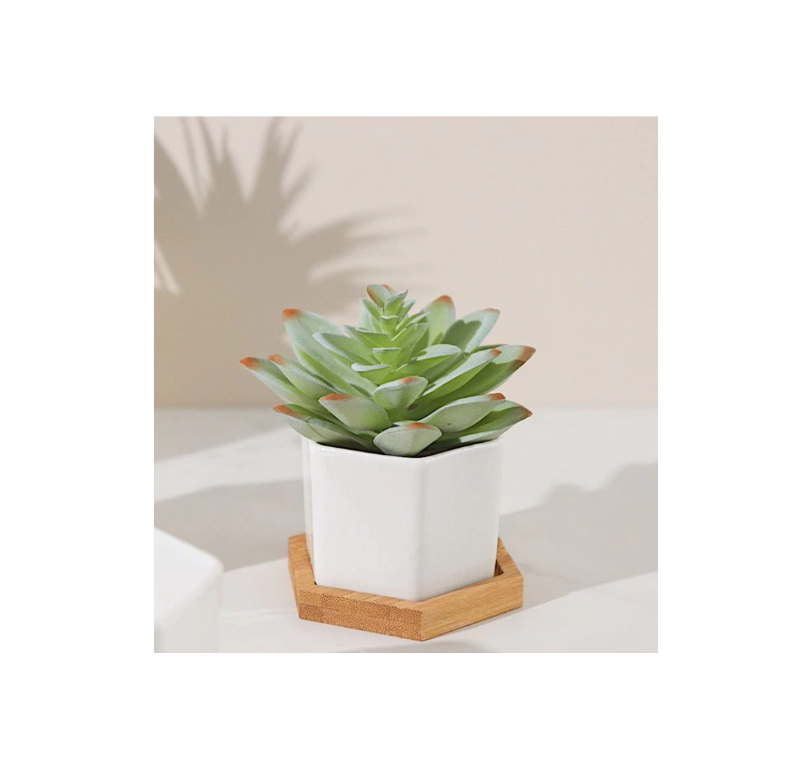 Ceramic Planter Pots With Stand - Indoor/Outdoor Cement Planter For Stylish Flower design wood base stand