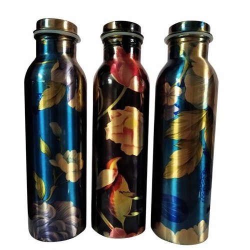 Indian Hand Made Pure Copper Water Bottle Hammered Brass unique painted for handmade use for hot sale