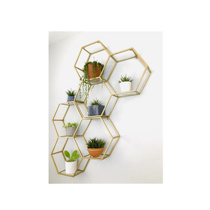 Modern Iron Wall Decoration Wrought Metal Forest Display Art design piece and hexagon shape and natural craft