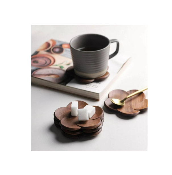 Eco-friendly wood tea cup coaster Engraving Drink Coasters Set Round shape Gift Box With Holder hot sale