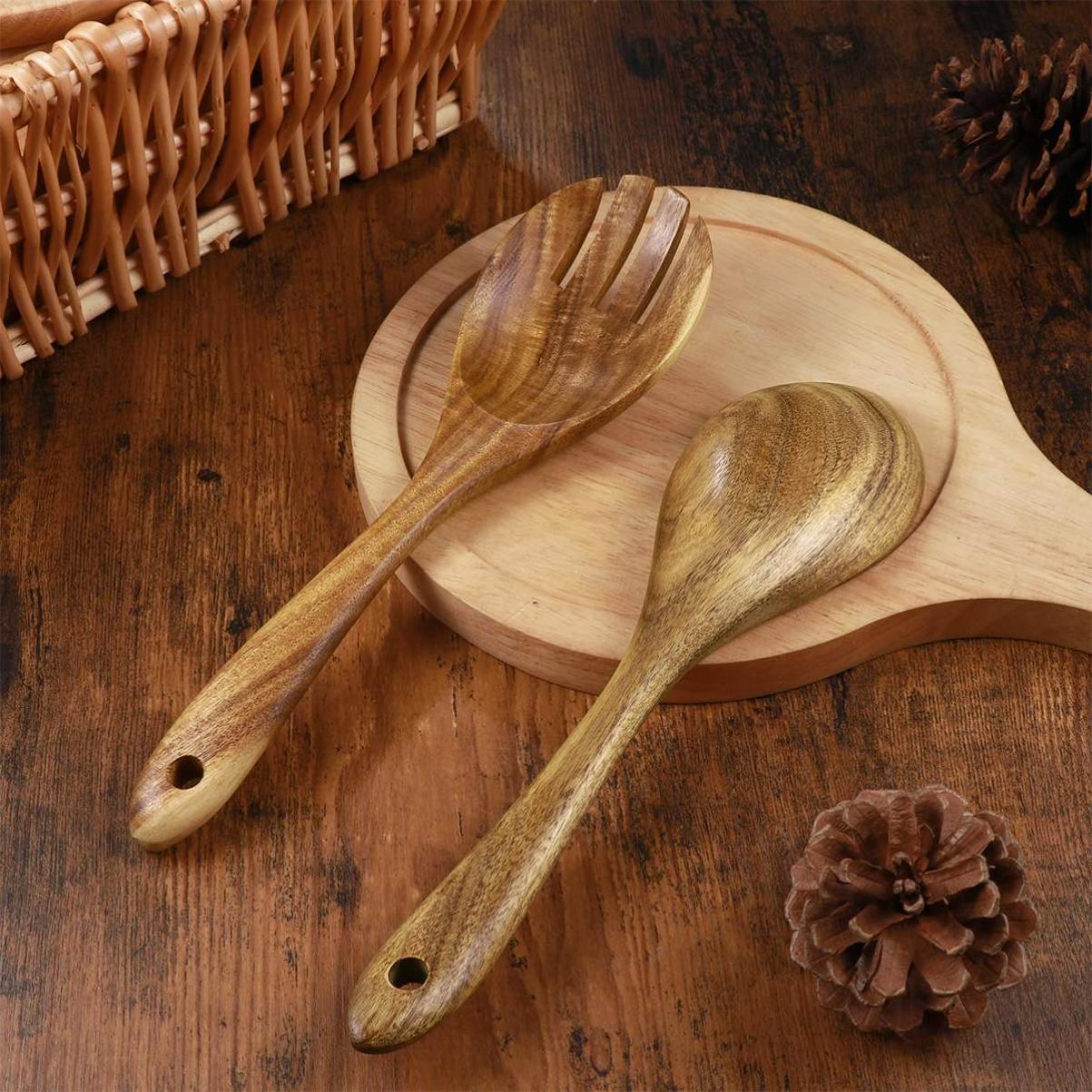 100% Wood fork spoon Kitchen Tool Utensils Wooden Scraper Serving Beech Wood Pot Spoon Set For Cooking spoon