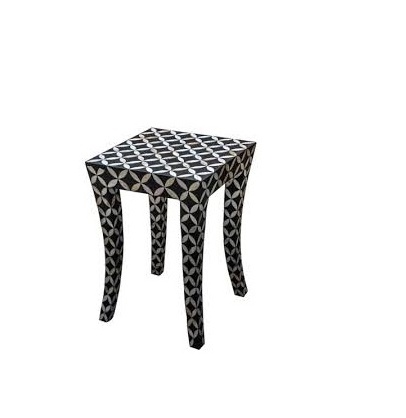 Design MOP Bone Inlay Stool in MDF For Living or Bed Room manufacturing in metal leg for round shape and sale