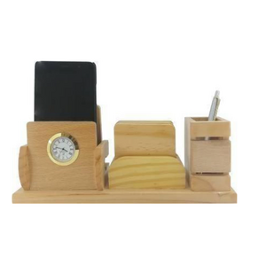 Creative wooden pen holder and clock promotional gift luminous square wooden clock led digital natural craft