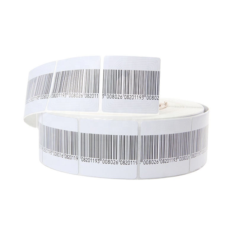 Wholesale e-Bit 8.2MHz Coated paper 4*4 cm White EAS system RF Soft Label with bar code for clothing shop anti-theft system