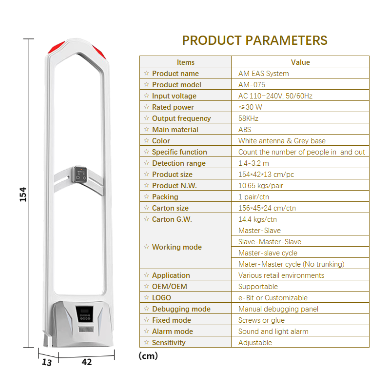 Fashion White ABS material AM 58KHz anti-theft alarm antenna Integrated EAS System Traffic Counter for Supermarket Retail store