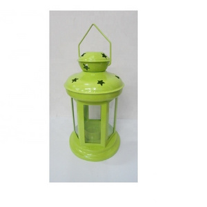 Glass And Iron Decorative Modern Design Lantern Green Powder Coated Finishing high qulaity fancy lantern