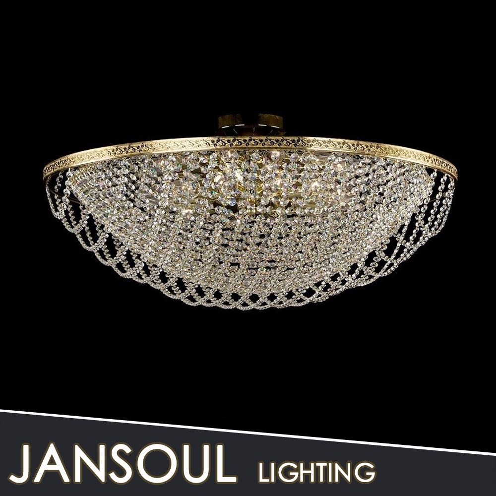 European style Golden Chrome Crystal Chandelier Ceiling flush mount for Living Room, Sitting Room