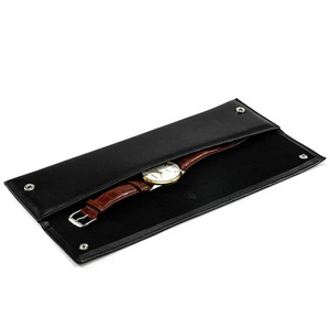 Wholesale Customized Black Velvet Single Watch Bag High Quality Leather Travel Wristwatch Bag